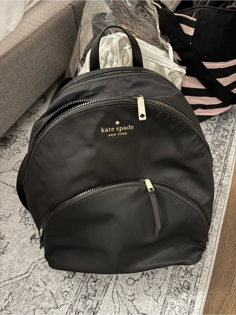 kate spade Black Nylon Backpack with Gold Hardware